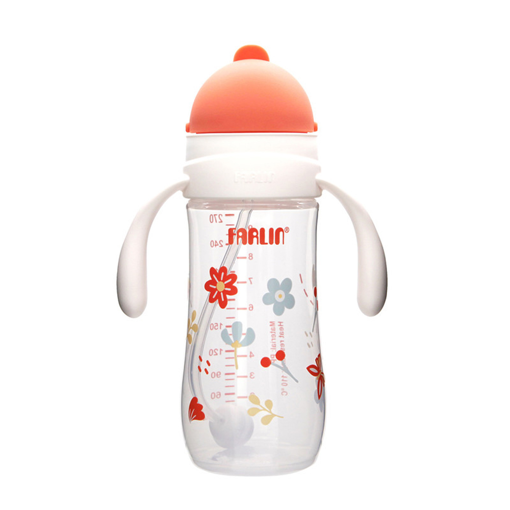 Farlin Grow With Colours PP Wide Neck Drinking Cup With Sliding Lid And Handle - Orange - 270 ml