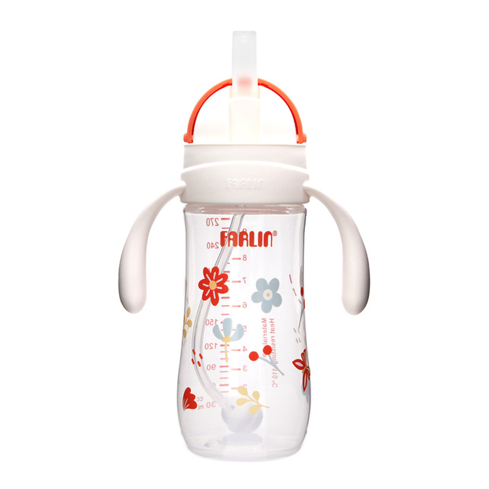 Farlin Grow With Colours PP Wide Neck Drinking Cup With Sliding Lid And Handle - Orange - 270 ml
