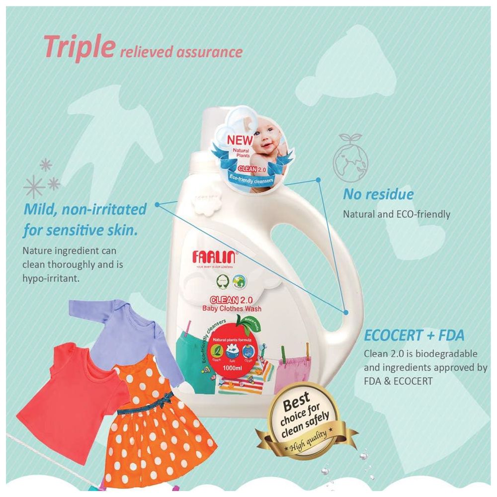 Farlin - Clean 2.0 Baby Clothing Gentle Detergent 1000ml - 2 Pcs
