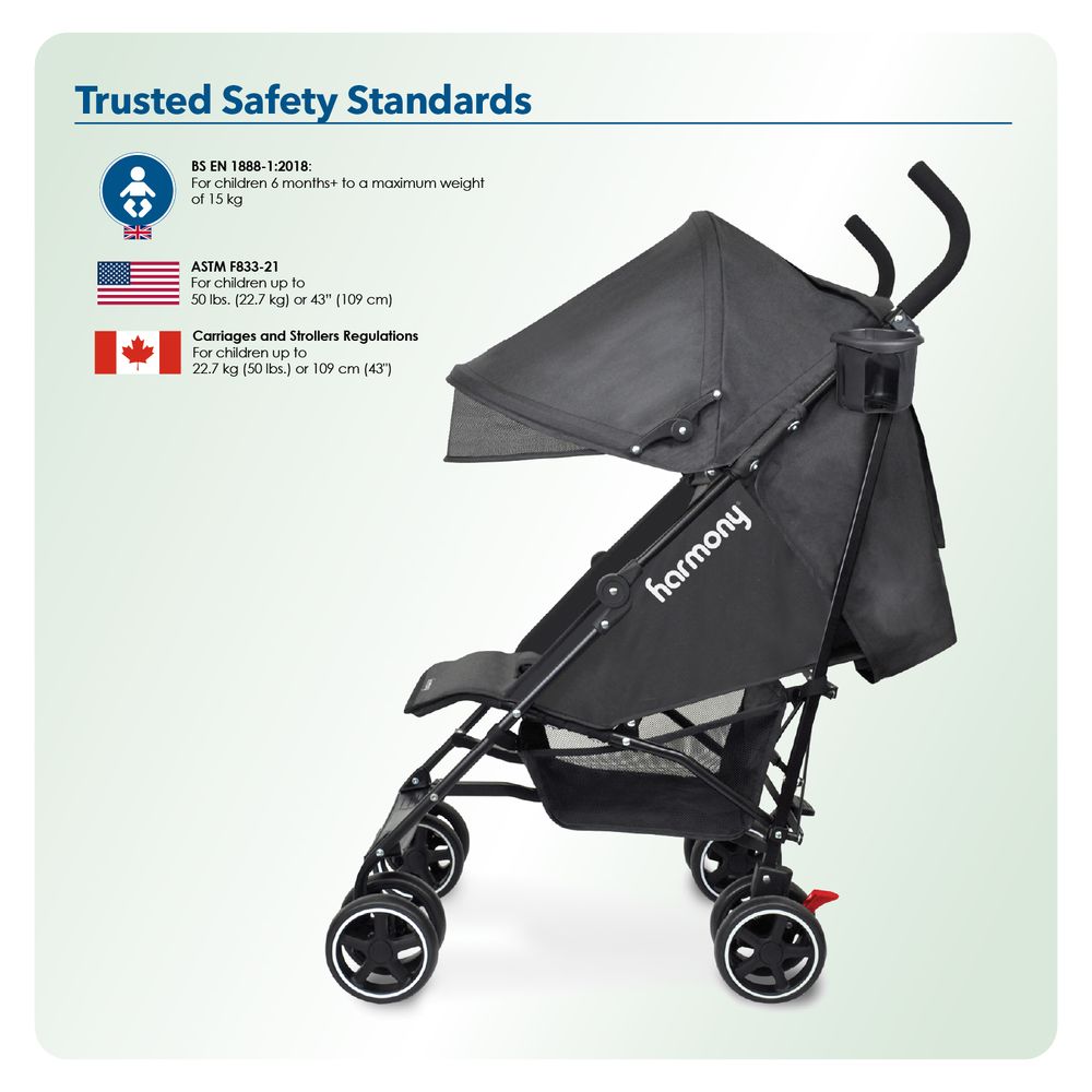 Harmony - Aspire Deluxe Umbrella Fold Stroller - Black