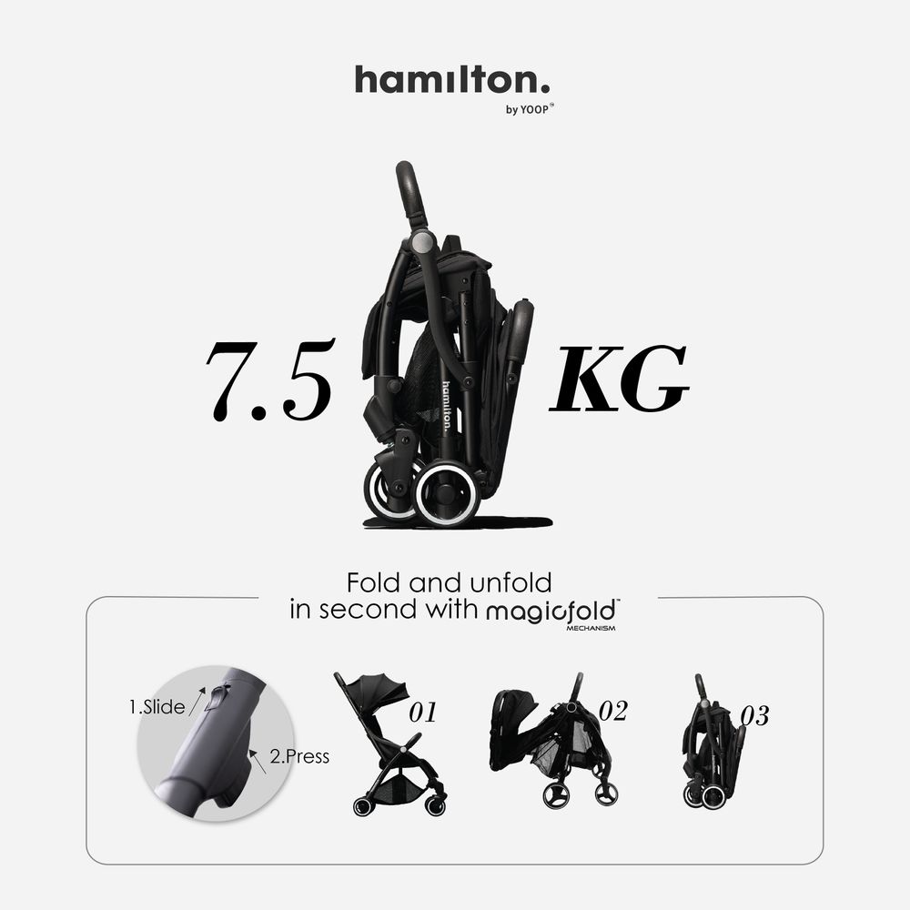 Hamilton - X1 Lightweight Everyday Baby Stroller - One Hand Fold & Unfold - Grey