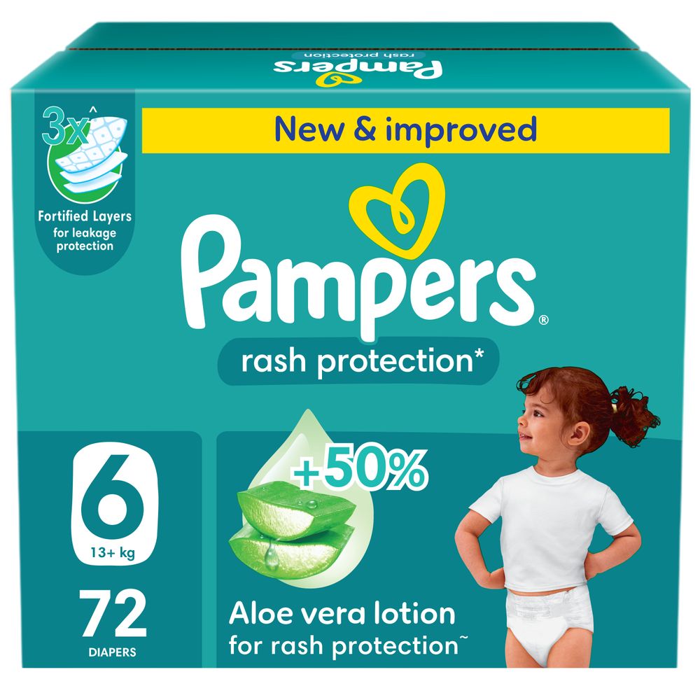 Pampers Rash Protection Taped Diapers - Giant Box - Size 6 - 13 Plus kg - 72 Pcs