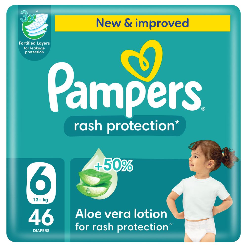 Pampers - Rash Protection Taped Diapers - Giant Pack - Size 6 - 13 Plus kg - 46 Pcs