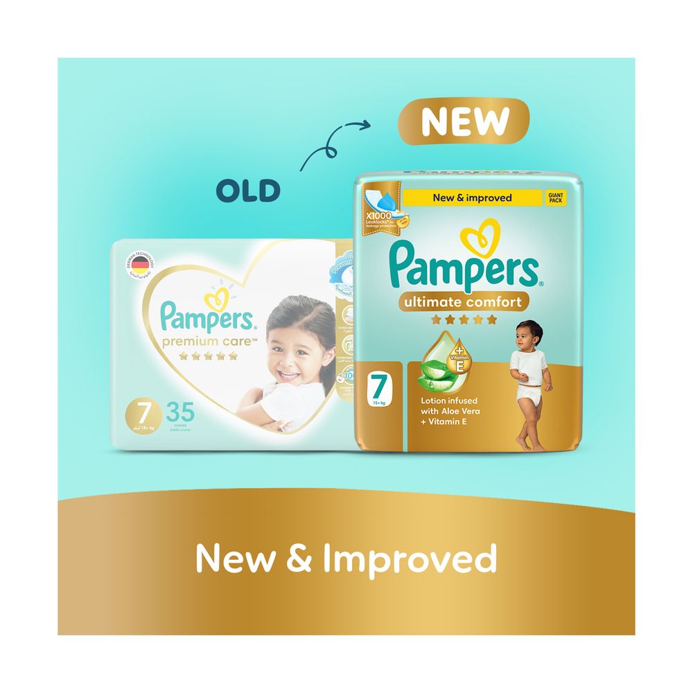 Pampers Ultimate Comfort Taped Diapers - Size 7 - 15+ kg - 35 Pcs