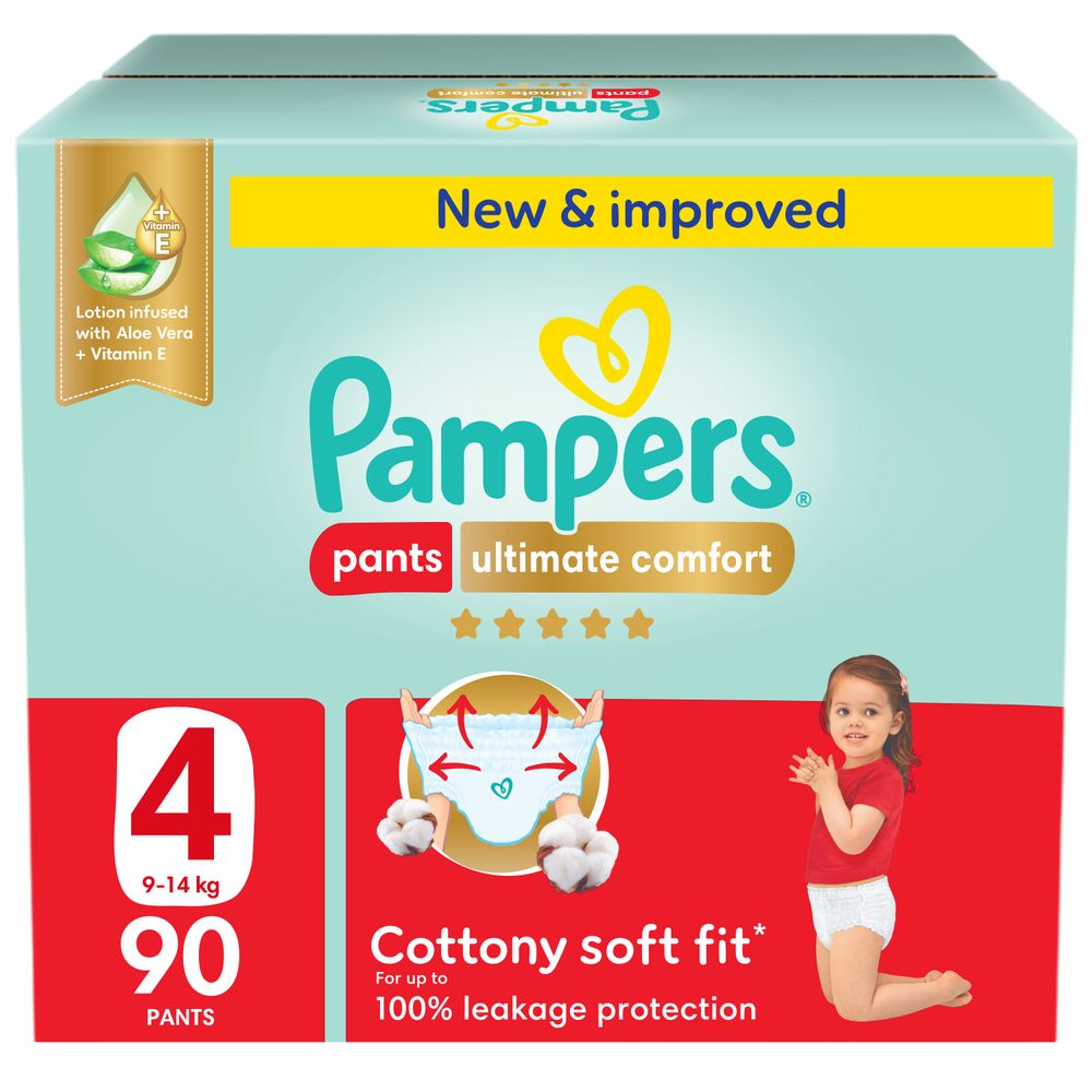 Pampers Ultimate Comfort Diapers Pants With Aloe Vera And Vitamin E - Size 4 - 9-14kg - 90 Pcs