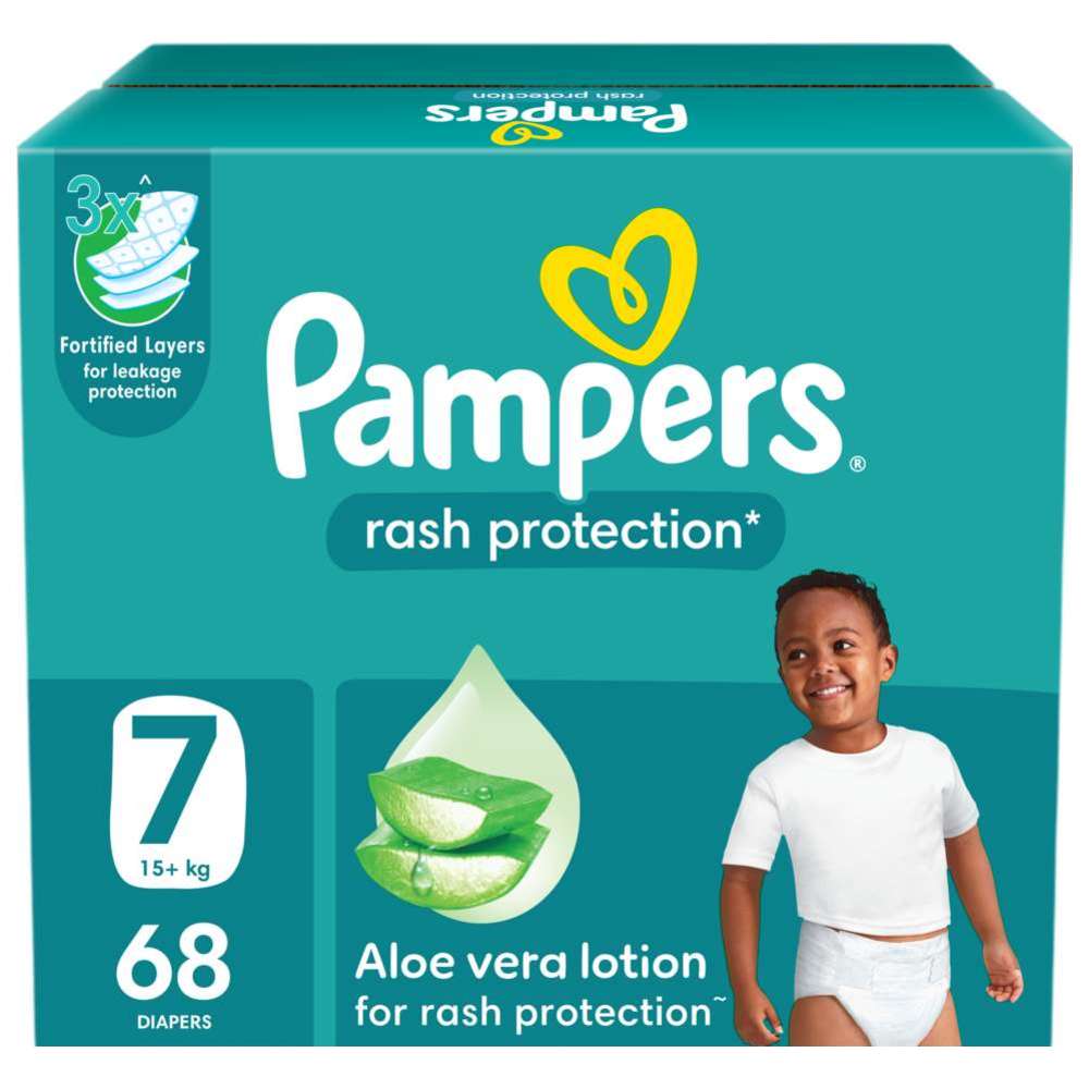 Pampers - Rash Protection Taped Diapers - Size 7 - 15+ kg - 68 Count