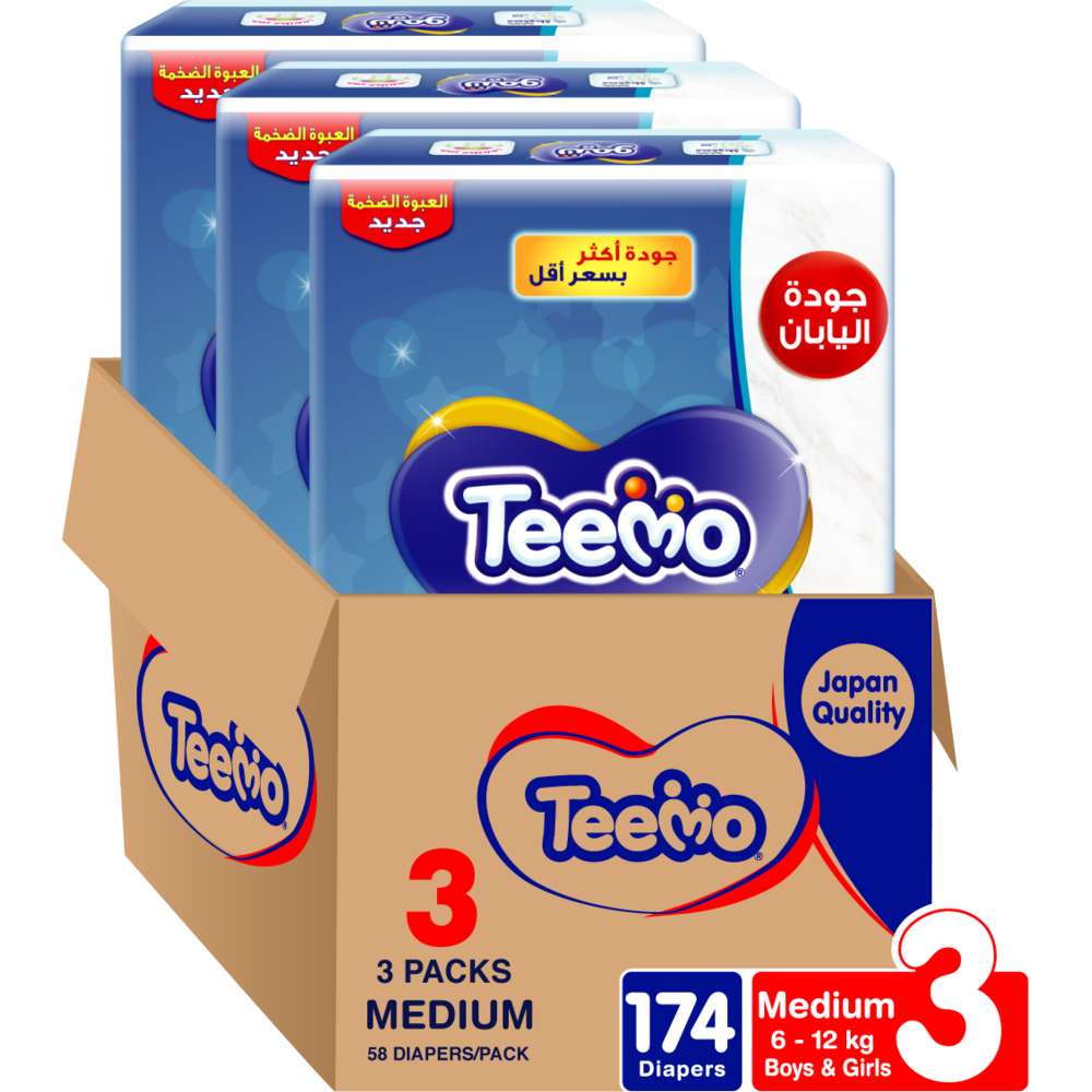 Teemo - Baby Diapers - Mega Box - Size 3 - Medium - 6-12 kg  - 174 Count