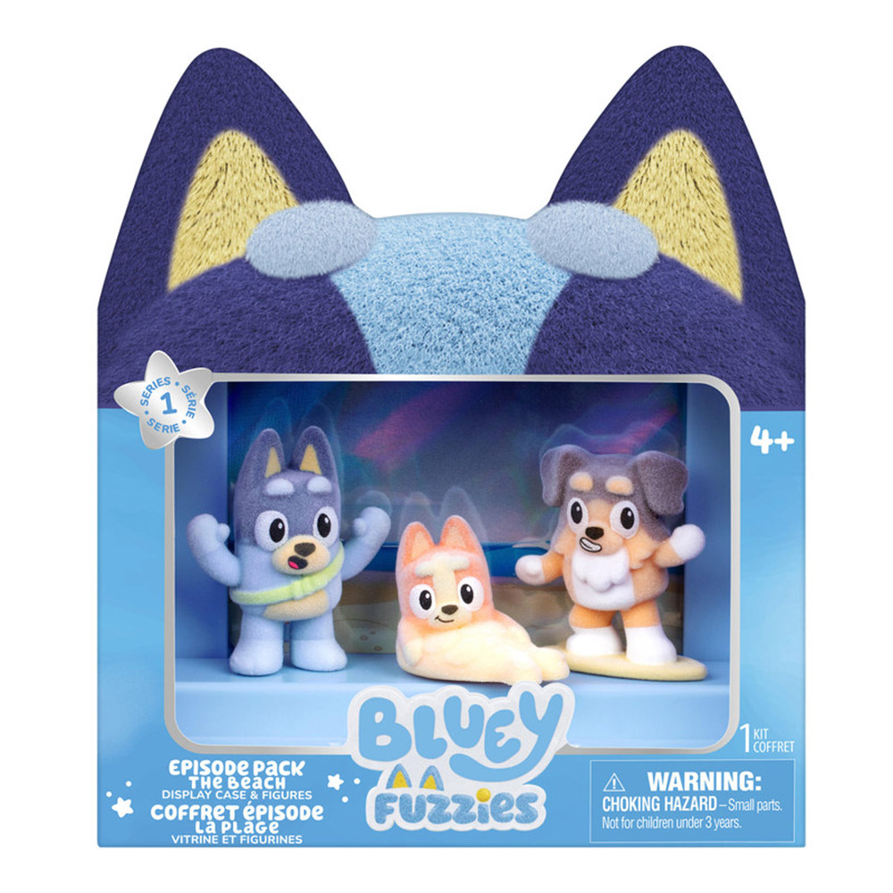 Bluey - Fuzzies Episode Pack Display Case And Figures - The Beach - 3 Pc Set