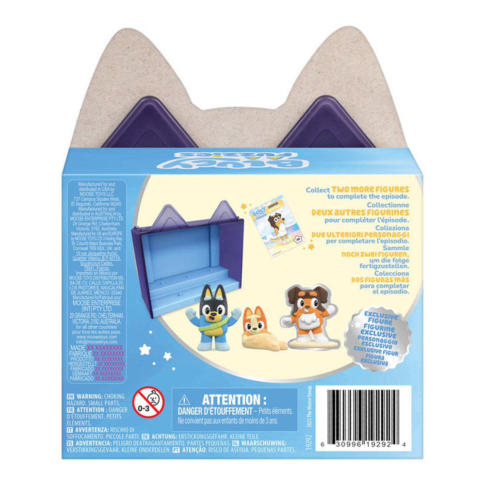 Bluey - Fuzzies Episode Pack Display Case And Figures - The Beach - 3 Pc Set