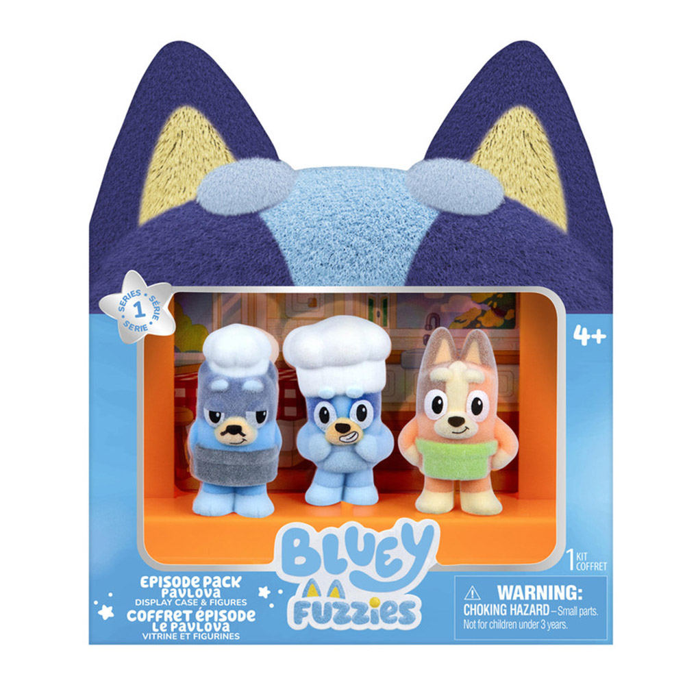 Bluey - Fuzzies Episode Pack Display Case And Figures - Pavlova - 3 Pc Set