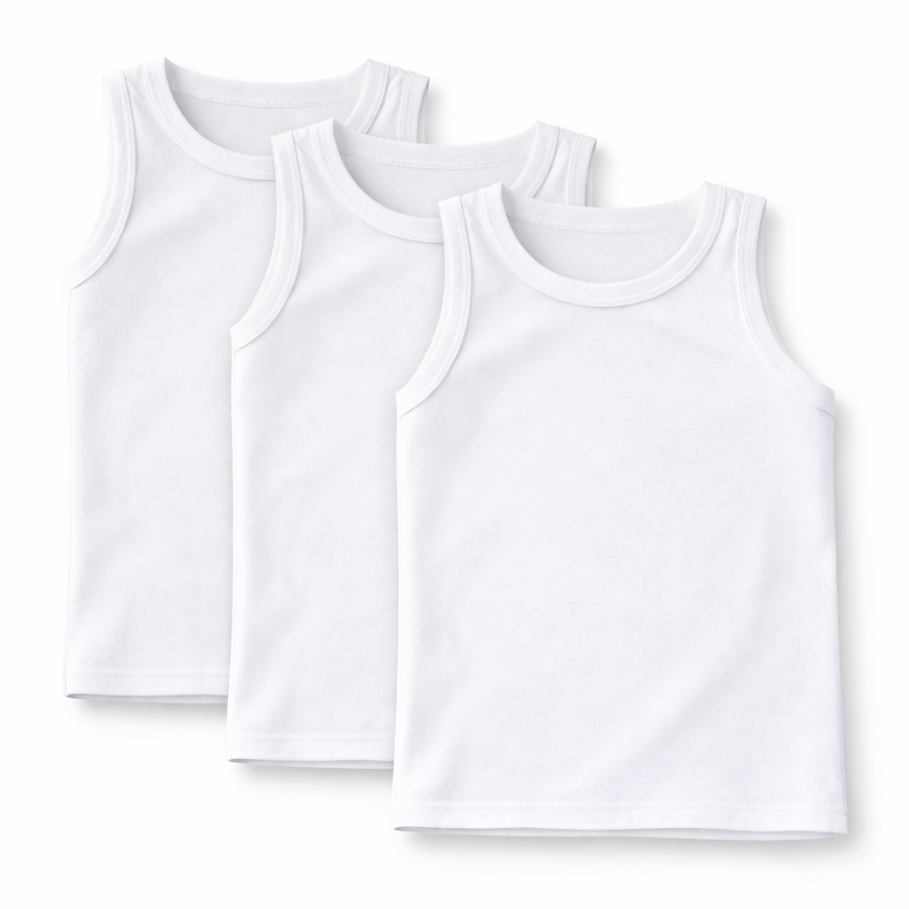 Tummy - 3pc-Set - Baby Cotton Sleeveless Vest - White