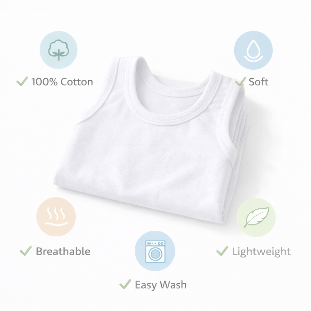 Tummy - 3pc-Set - Baby Cotton Sleeveless Vest - White