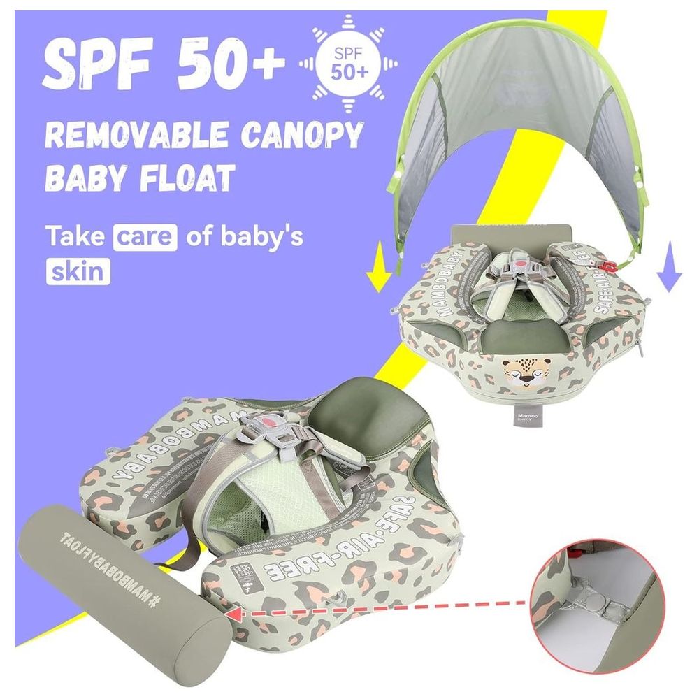 Mambobaby - Baby Swimming Float With Canopy - Leopard Green