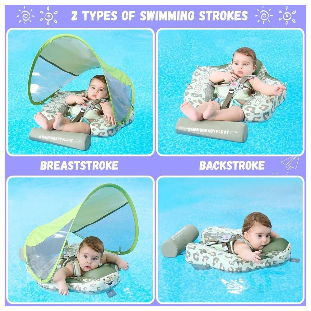 Mambobaby - Baby Swimming Float With Canopy - Leopard Green