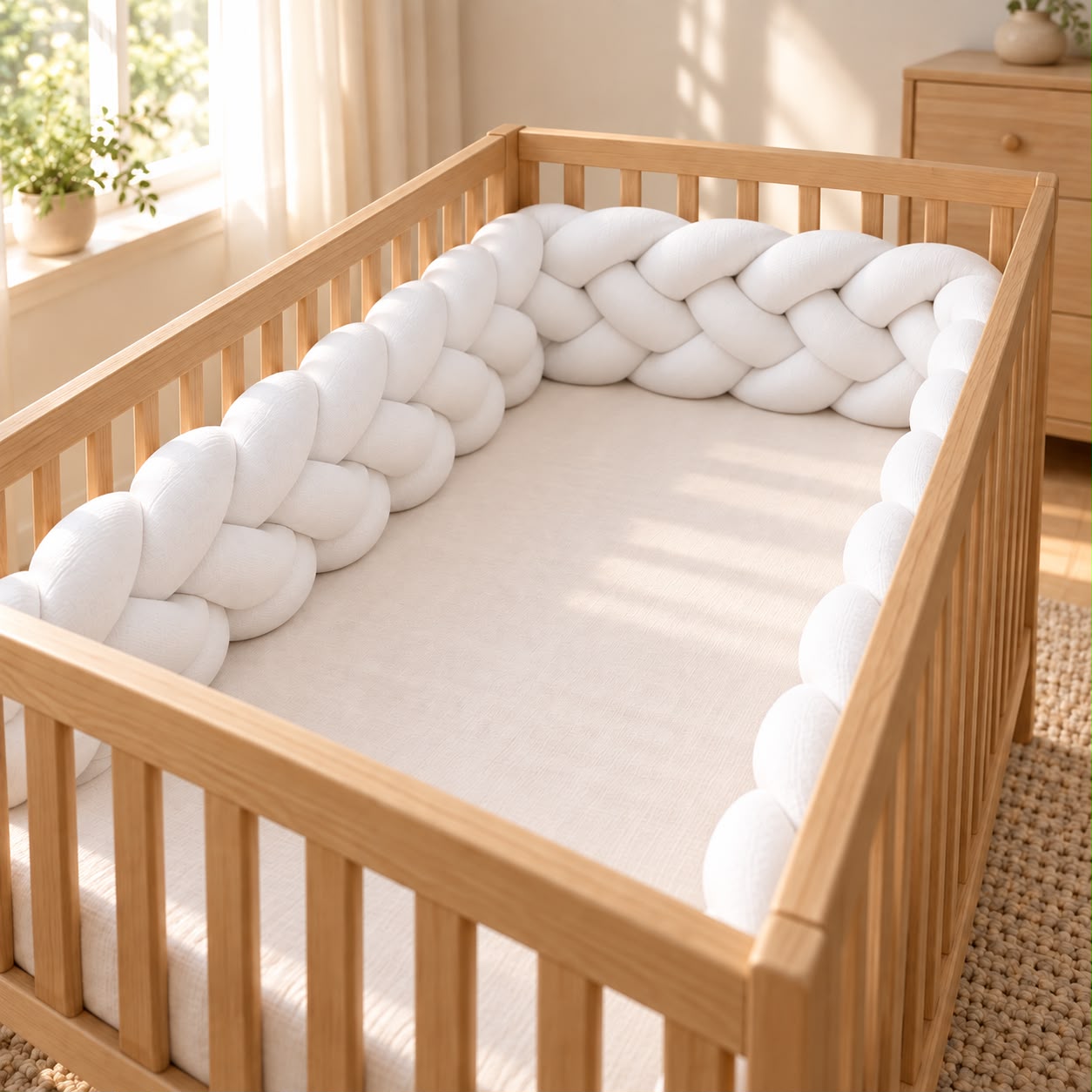 Miila - Knotted Braided Crib Bumper - White - 280 cm