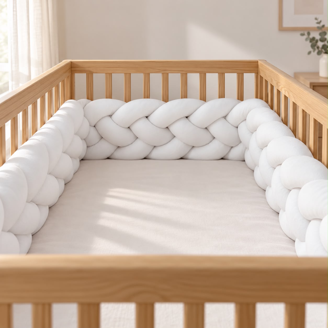 Miila - Knotted Braided Crib Bumper - White - 280 cm