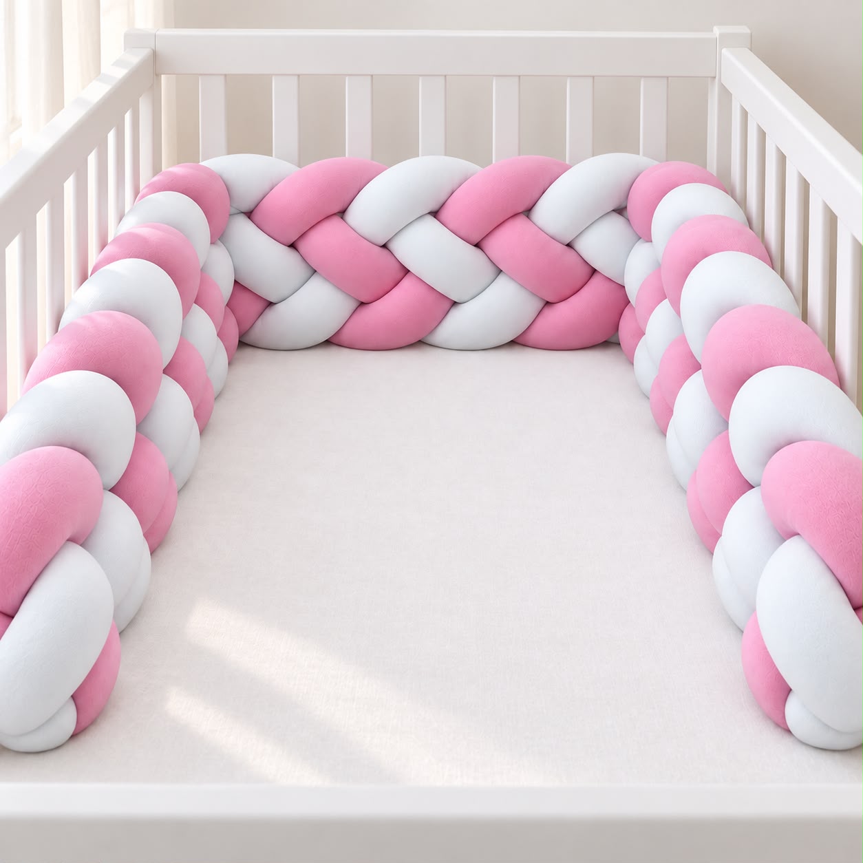 Miila - Knotted Braided Crib Bumper - Pink - 280 cm