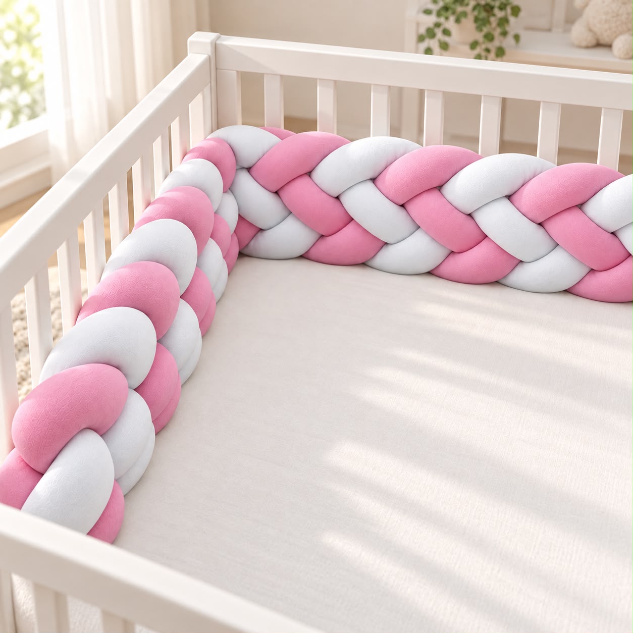 Miila - Knotted Braided Crib Bumper - Pink - 280 cm