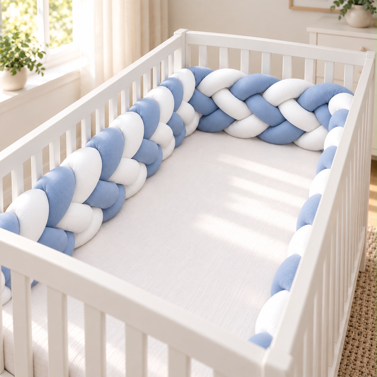Miila - Knotted Braided Crib Bumper - Blue - 280 cm