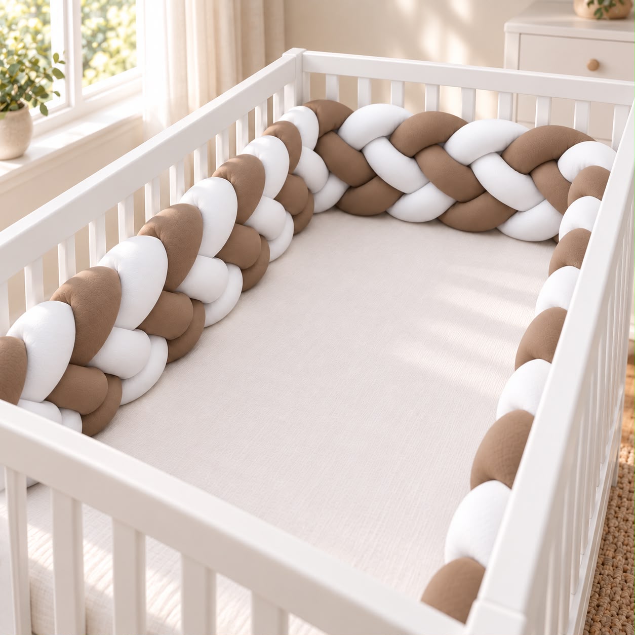 Miila - Knotted Braided Crib Bumper - Beige - 280 cm