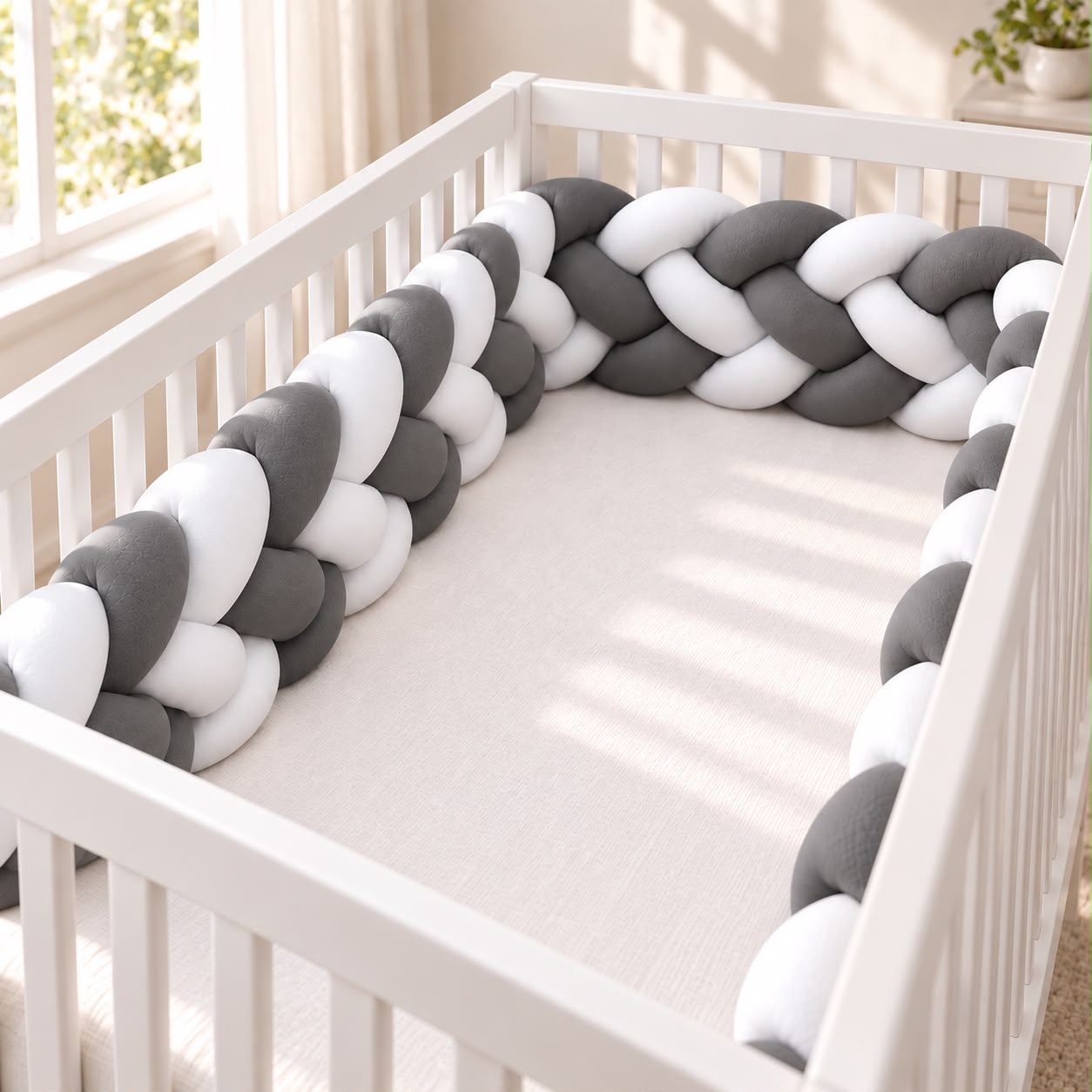 Miila - Knotted Braided Crib Bumper - Grey - 280 cm