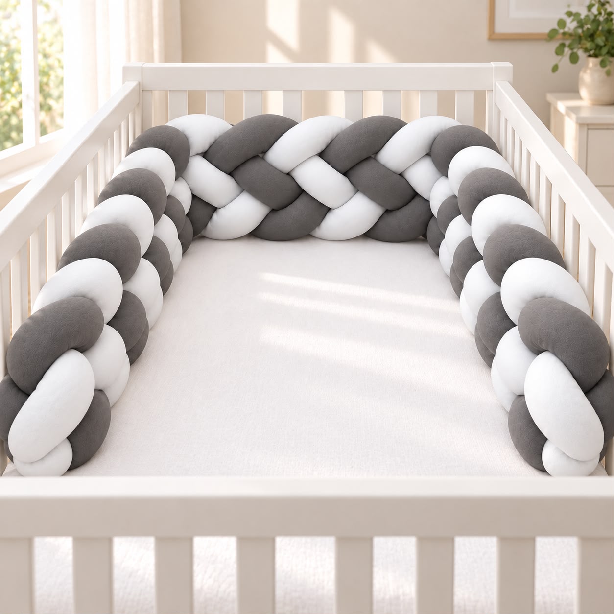Miila - Knotted Braided Crib Bumper - Grey - 280 cm