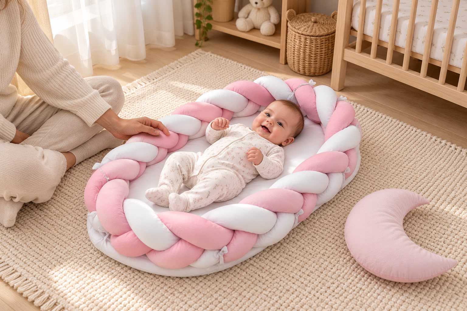 Miila - Baby Nest With Braided Bumper - Pink