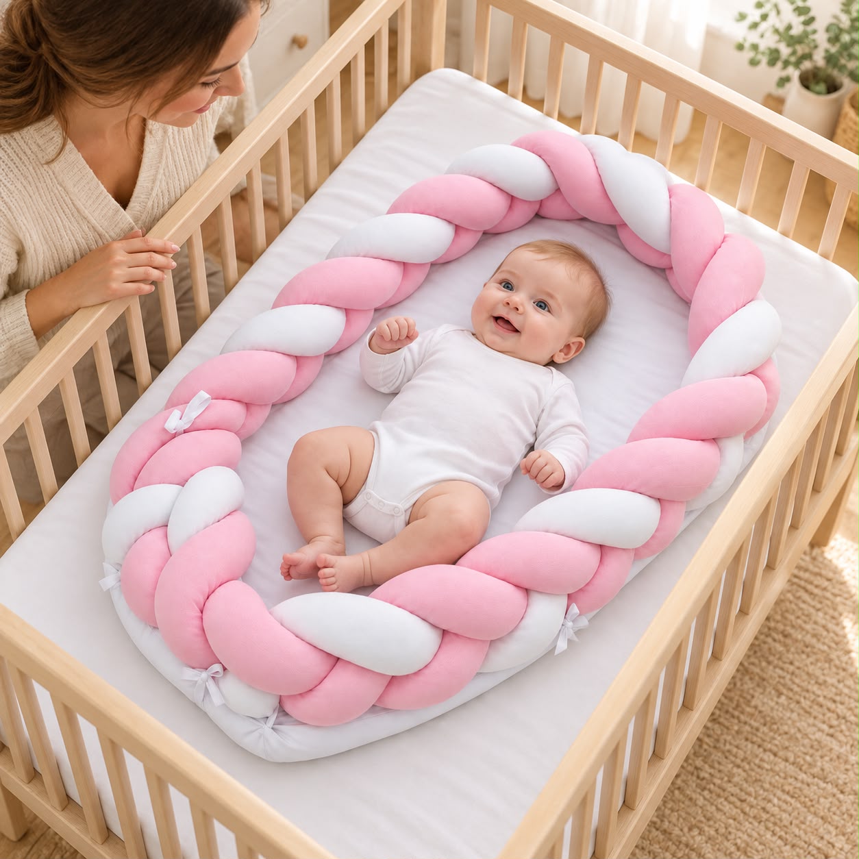 Miila - Baby Nest With Braided Bumper - Pink