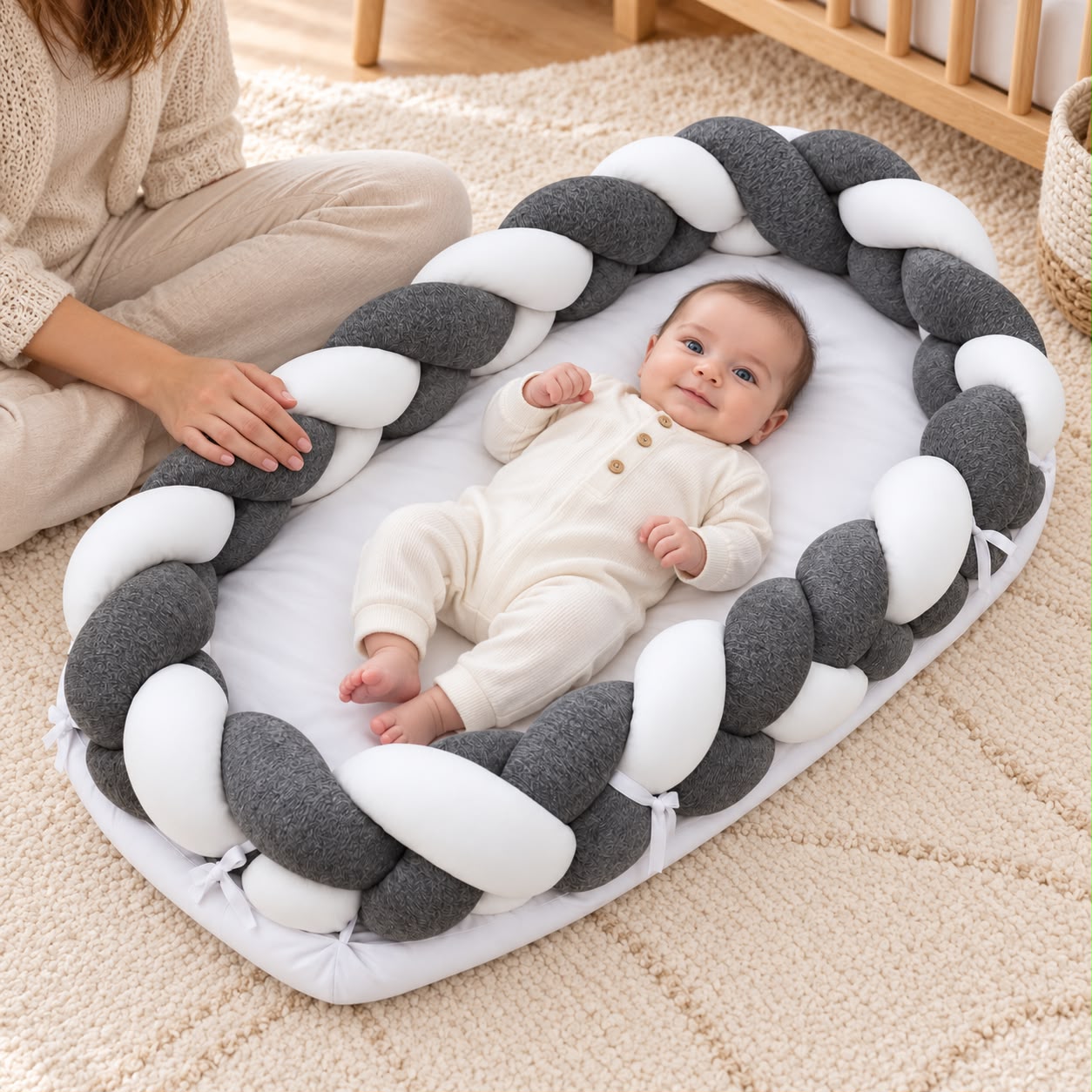 Miila - Baby Nest With Braided Bumper - Dark Grey