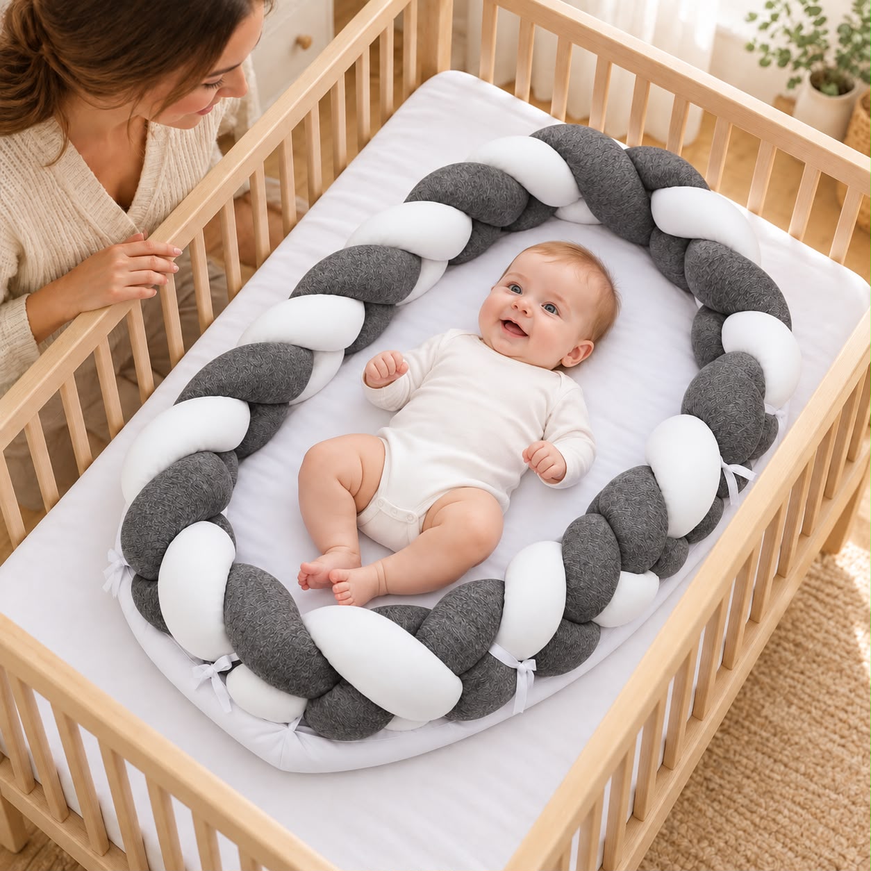 Miila - Baby Nest With Braided Bumper - Dark Grey