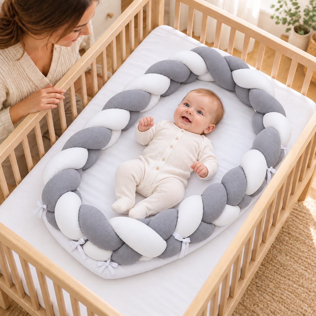 Miila - Baby Nest With Braided Bumper - Light Grey
