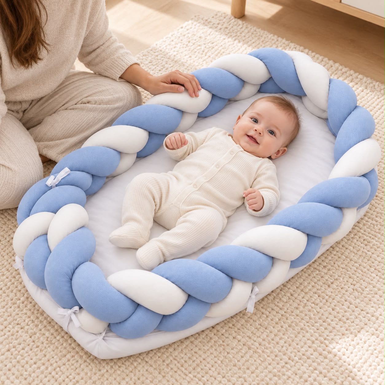 Miila - Baby Nest With Braided Bumper - Blue
