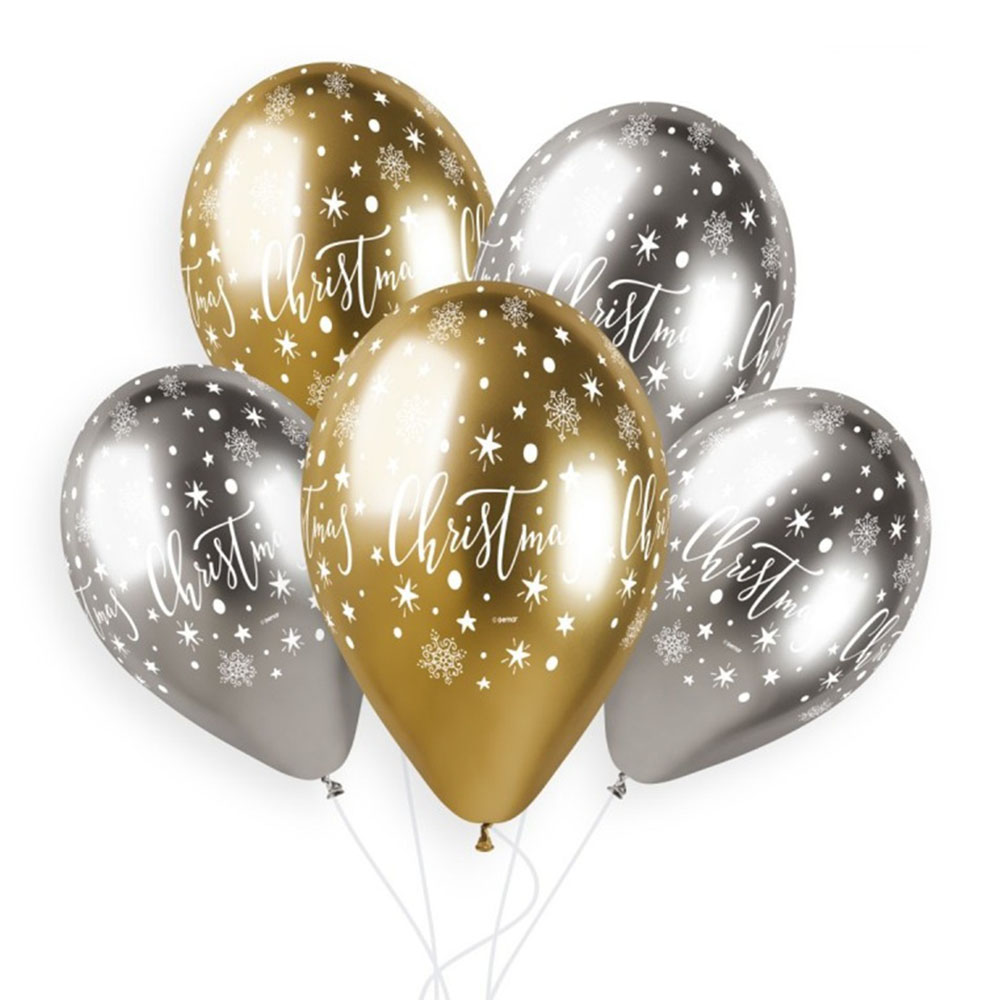 Gemar Christmas Shiny Latex Balloons - Silver/Gold - 25 Pc Set - 13-Inch