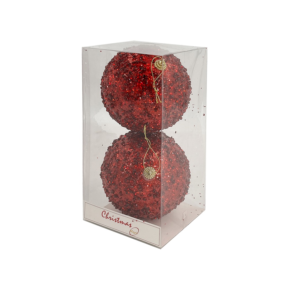 Christmas Magic - Christmas Designer Baubles - Red Glitter - 12 cm - 2 Pcs