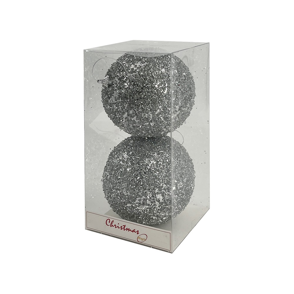 Christmas Magic - Christmas Designer Baubles - Silver Glitter - 12 cm - 2 Pcs