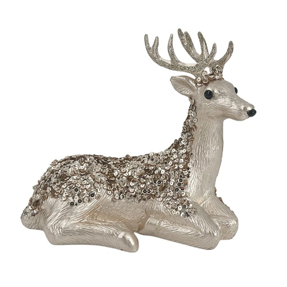 Christmas Magic - Deluxe Reindeer Decoration - Champagne Gold - 27 x 14 x 25 cm