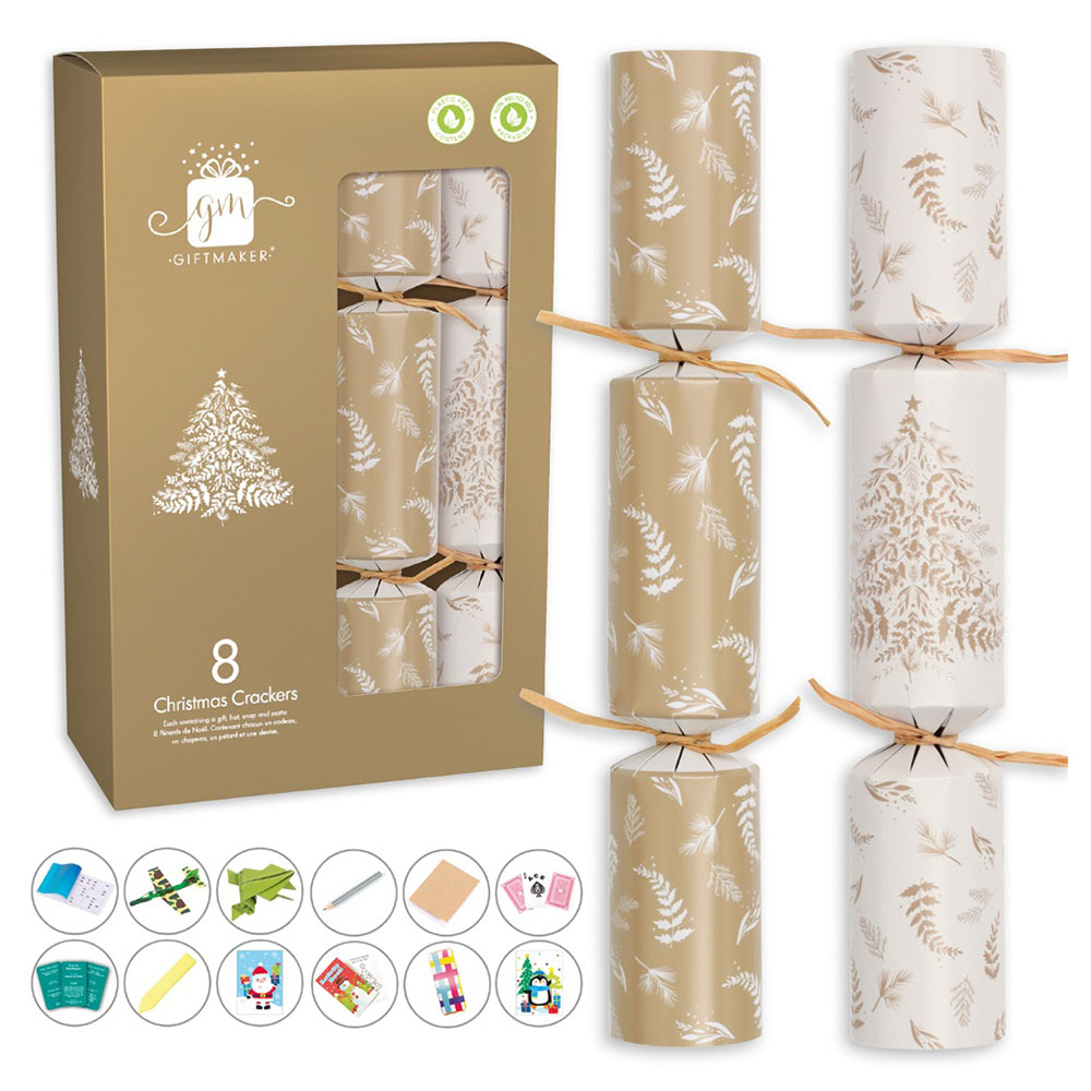 Giftmaker Christmas Crackers - Cream/Gold - 8 Pc Set - 12-Inch