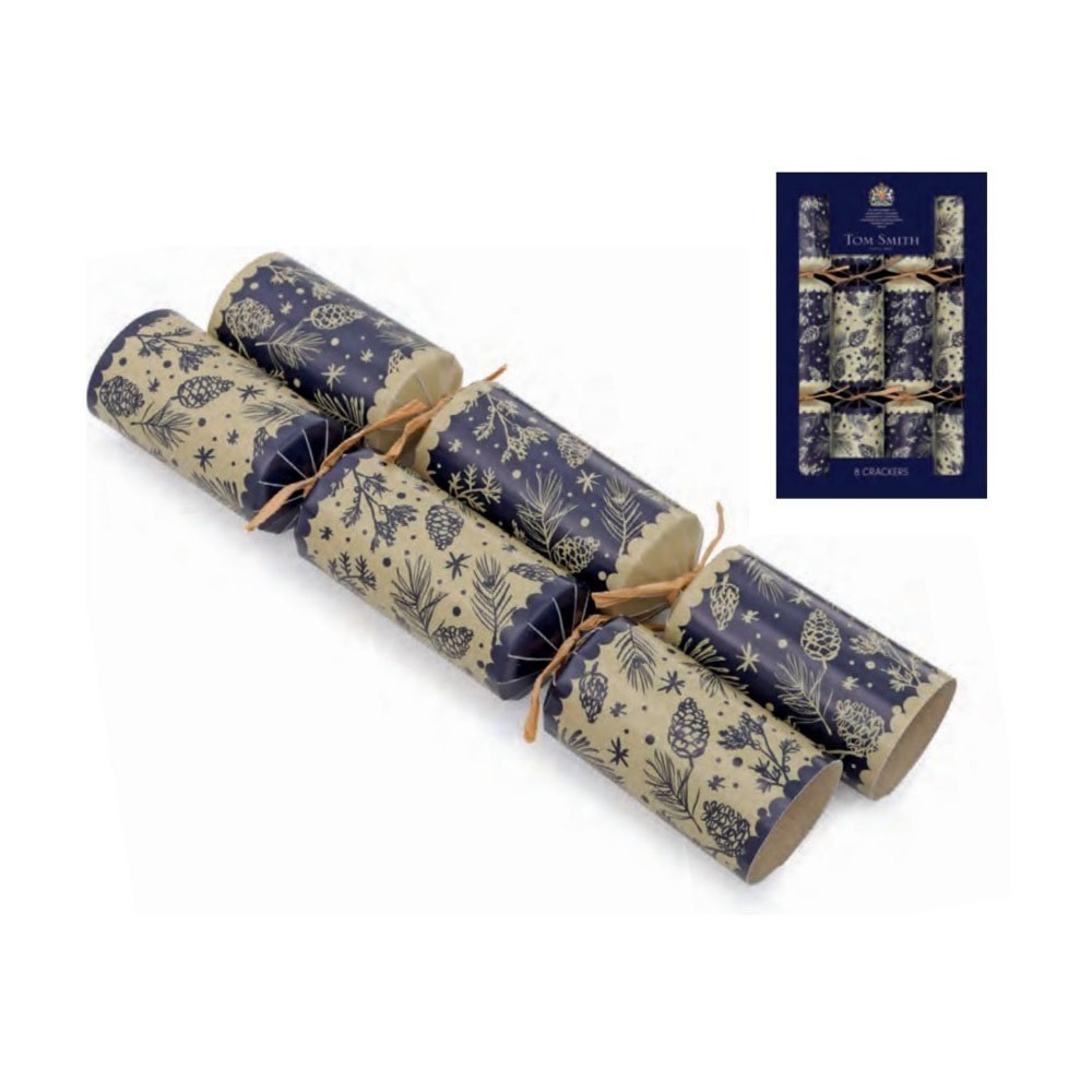 توم سميث - TS Crackers - Pine Cone Forest Family FSC - أزرق/ذهبي - مجموعة من 8 قطع - 12.5 إنش