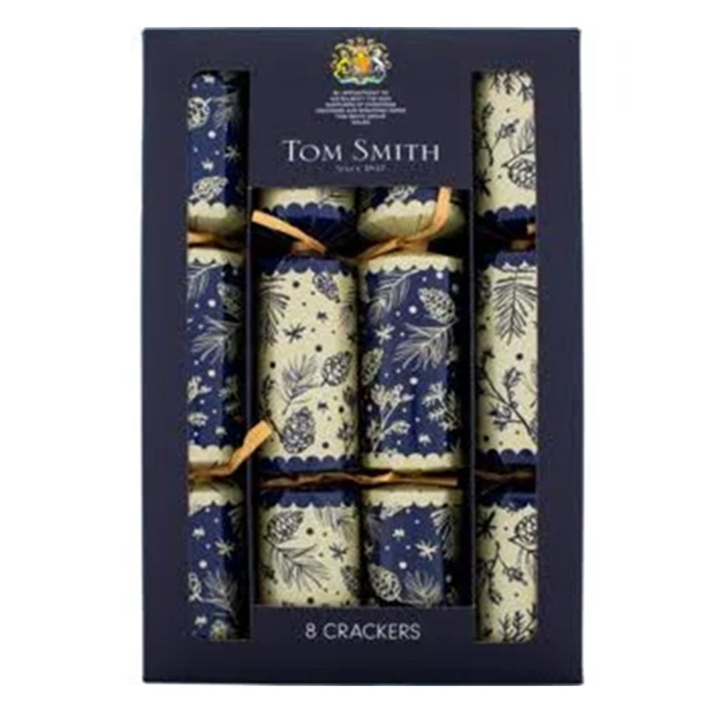 توم سميث - TS Crackers - Pine Cone Forest Family FSC - أزرق/ذهبي - مجموعة من 8 قطع - 12.5 إنش