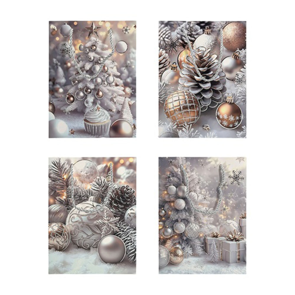 Christmas Magic Frosted Elegance Gift Bags - Silver/Gold - Style May Vary - 6 Pc Set - Small