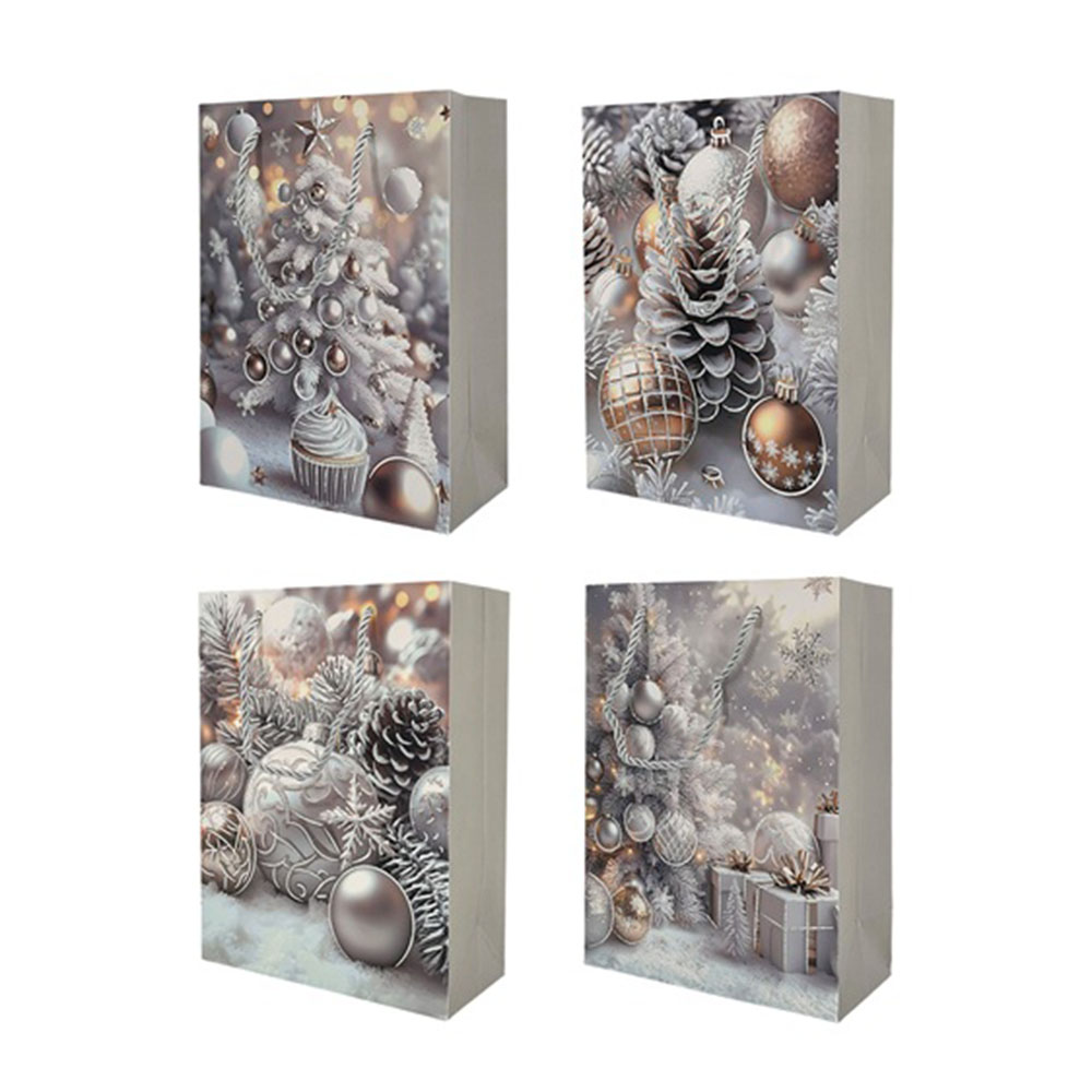 Christmas Magic Frosted Elegance Gift Bags - Silver/Gold - Style May Vary - 6 Pc Set - Small