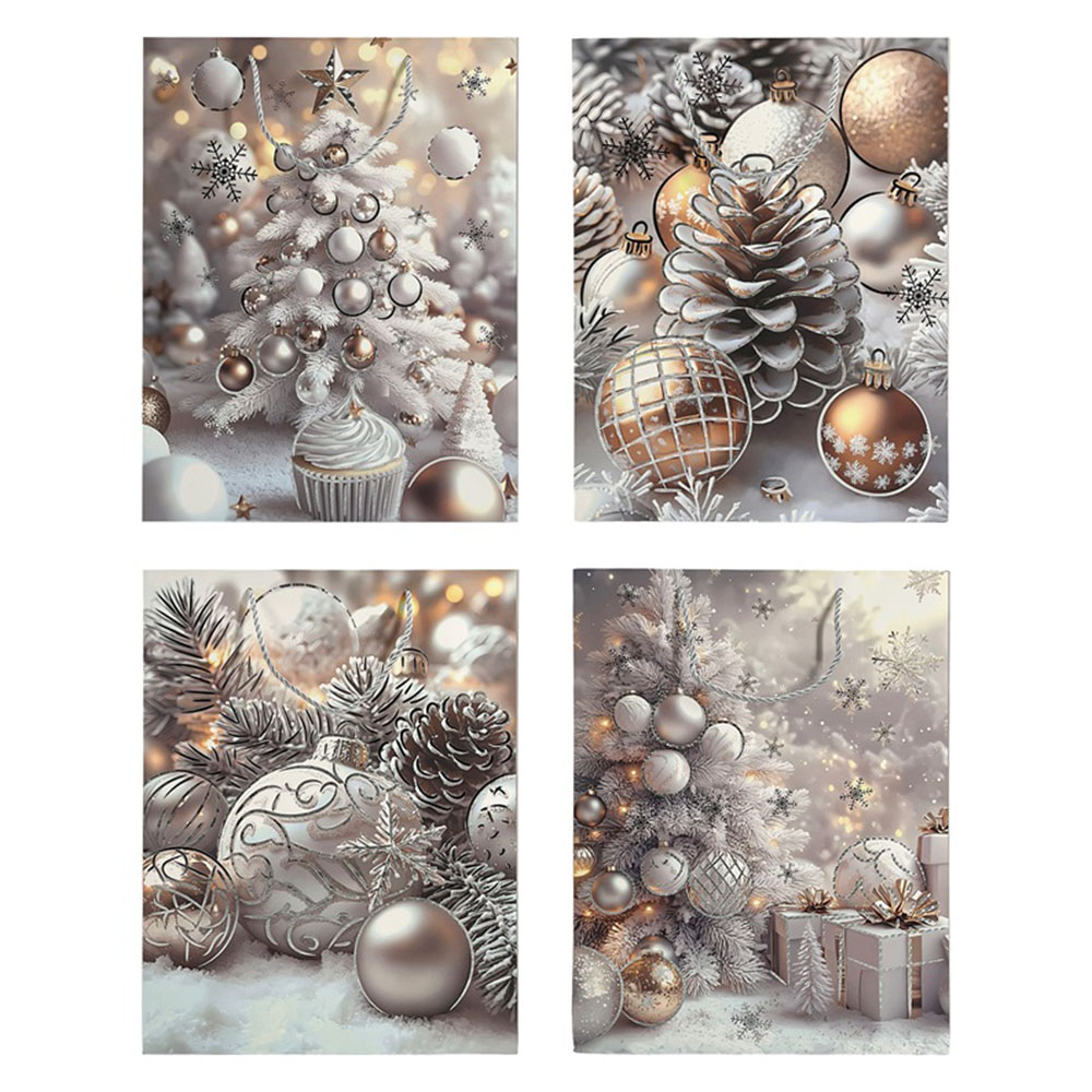 Christmas Magic Frosted Elegance Gift Bags - Silver/Gold - Style May Vary - 3 Pc Set - Large