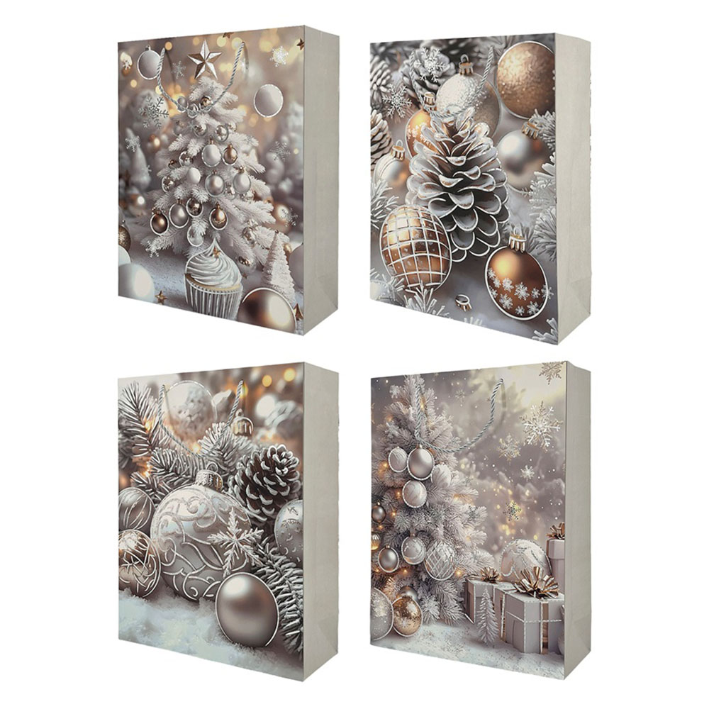Christmas Magic Frosted Elegance Gift Bags - Silver/Gold - Style May Vary - 3 Pc Set - Large