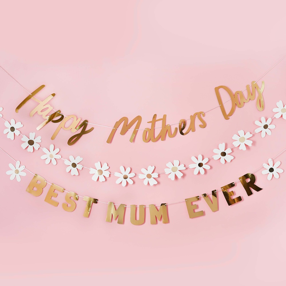 Hootyballoo - Happy Mother's Day Banner - Gold - 2 m