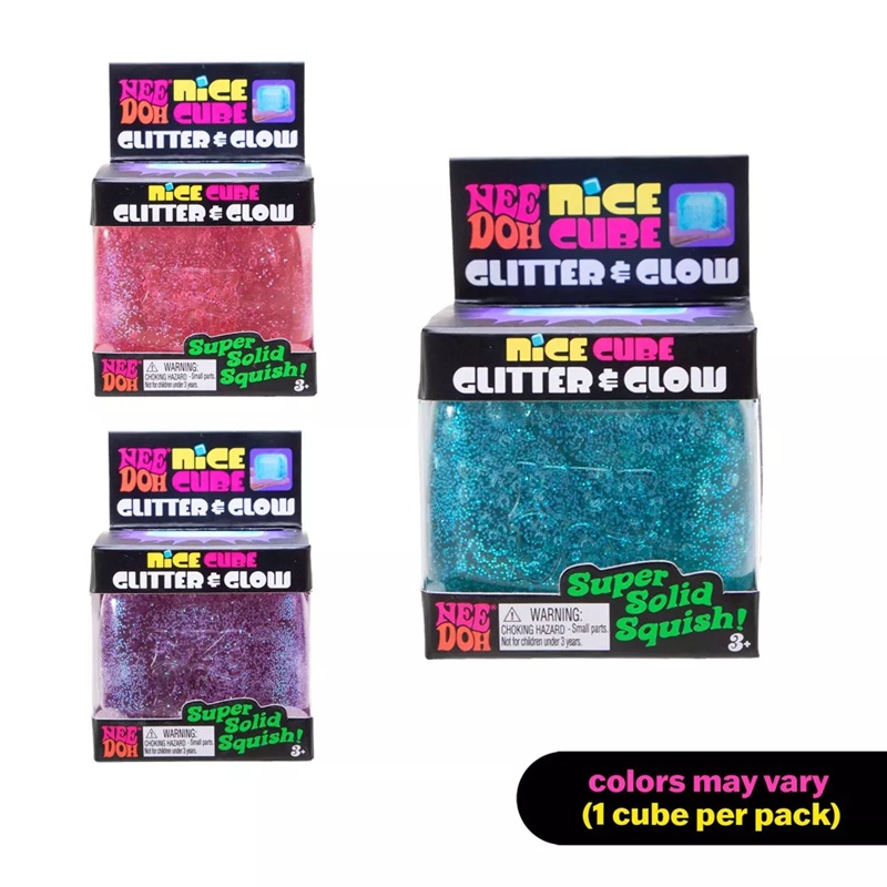 Needoh - Nice Cube Glitter & Glow Solid Squishy Toy - Color May Vary - 1 Pc