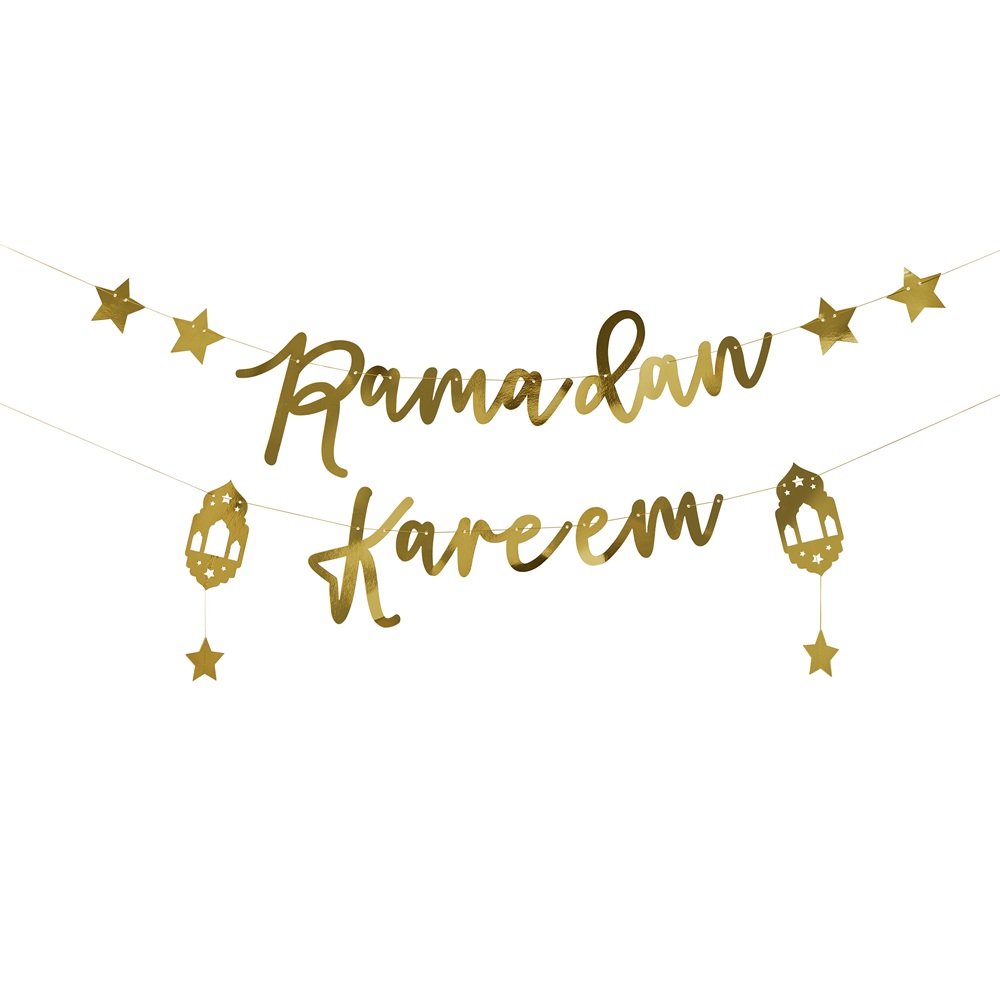 Hootyballoo - Ramadan Kareem Card Banner - Gold - Pack Of 2 - 2 m