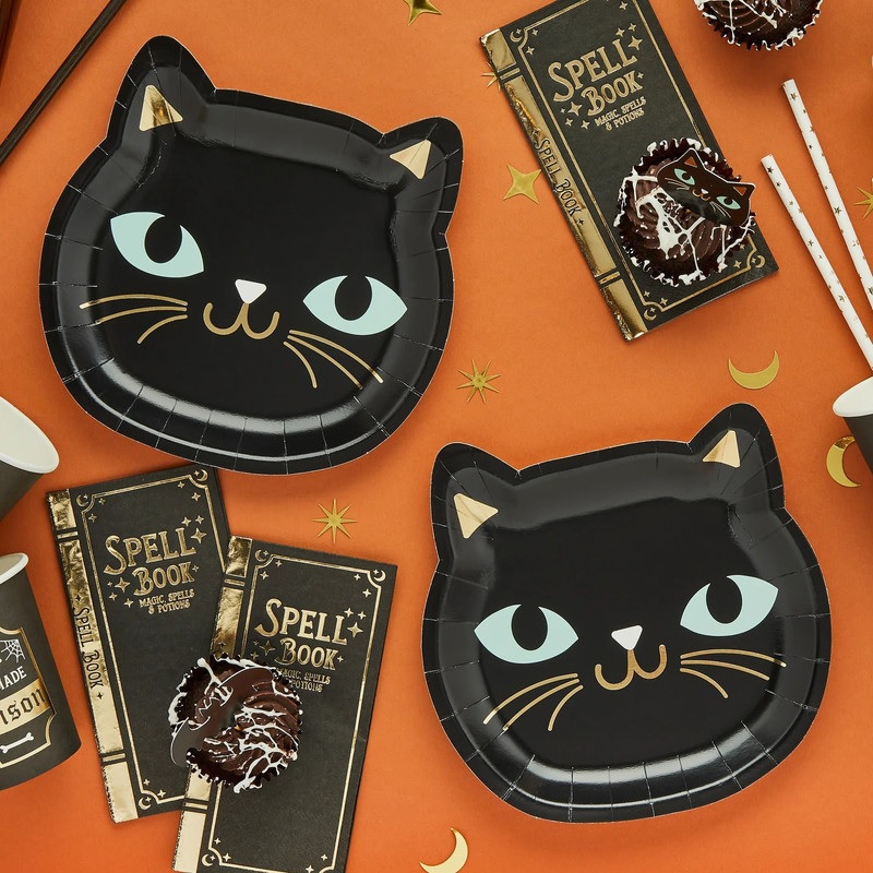 Hootyballoo - Cat Shaped Paper Plate - Black - 8-inch - 8pcs