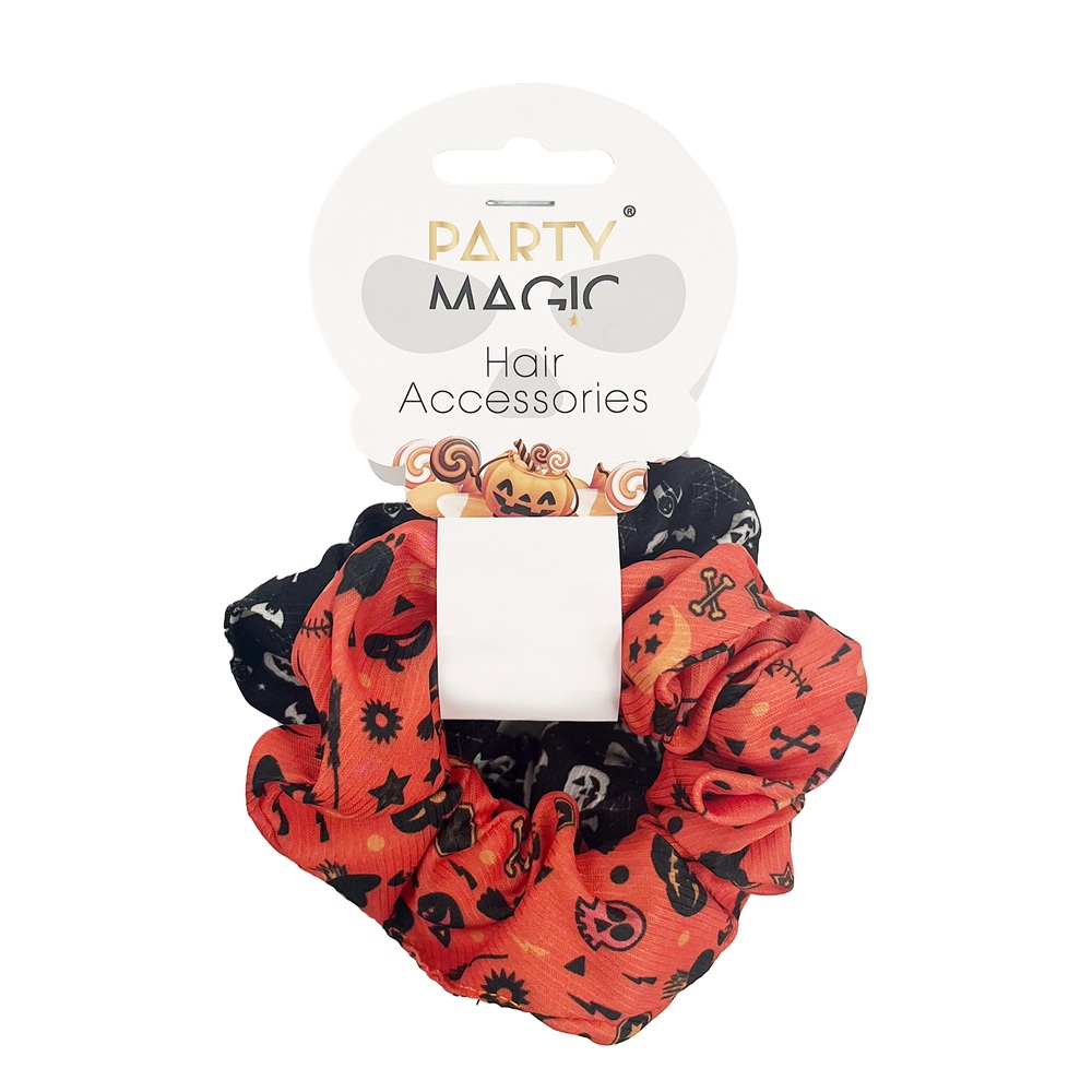 Party Magic - Halloween Hair Scrunchies - Black/Orange - 2 Pcs