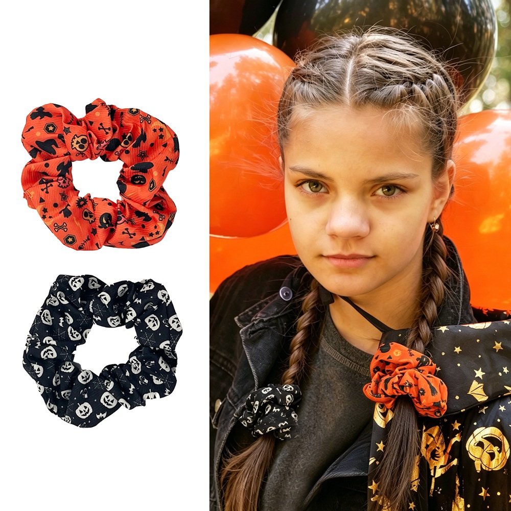 Party Magic - Halloween Hair Scrunchies - Black/Orange - 2 Pcs