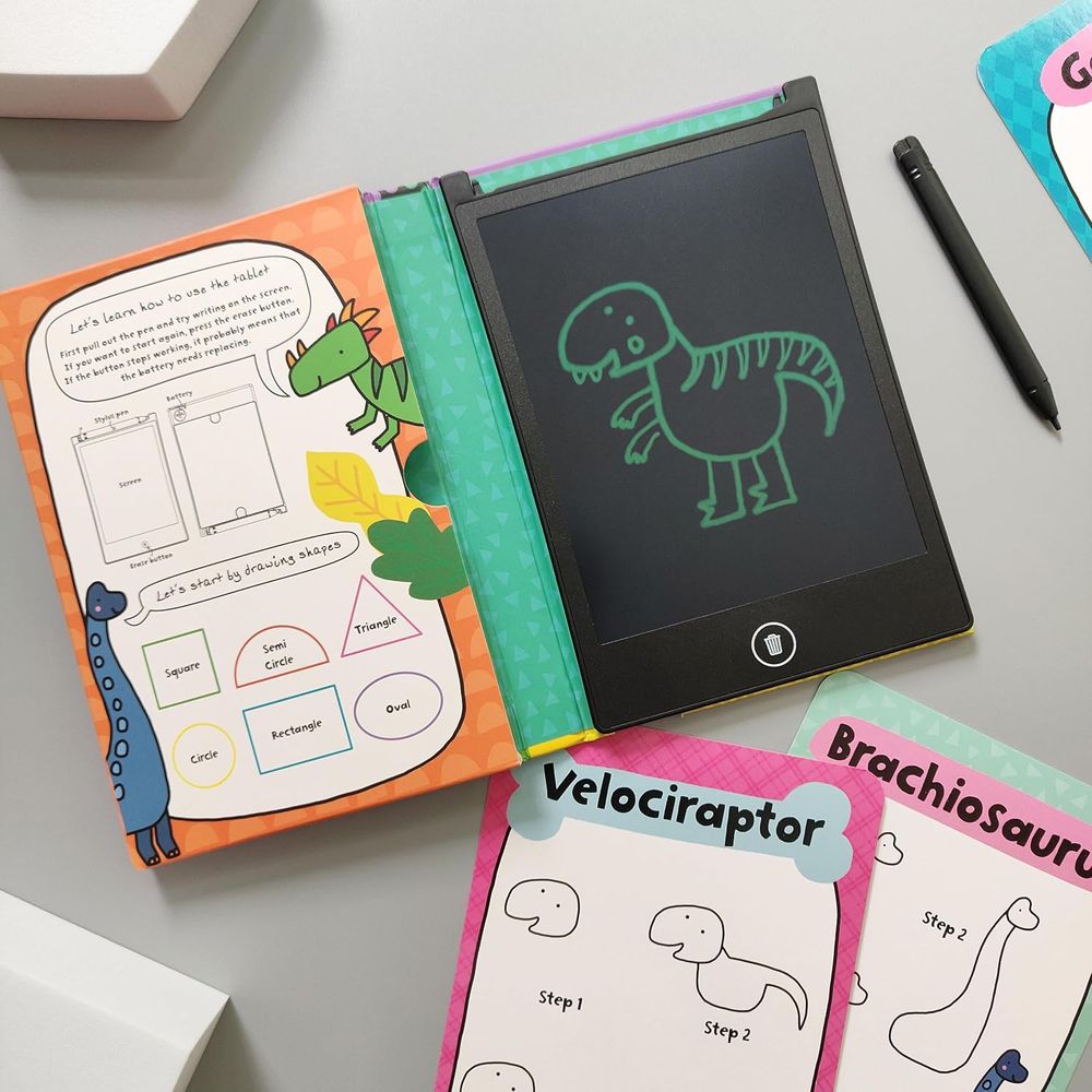 كتاب أنشطة الرسم والكتابة عدد 40 – لوح LCD وبطاقات تعليمية – الديناصورات